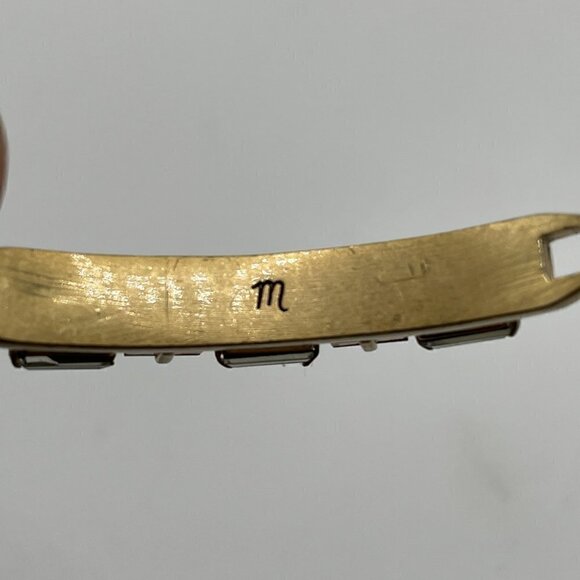 Madewell Multi-Shape Grey Green Crystal Gold Tone Hinged Hook Bangle Bracelet - Picture 10 of 10